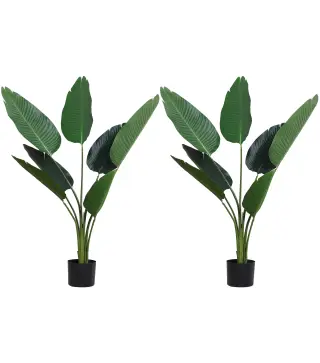 2 Palmas Artificiales 120 cm Plantas Artificiales Árboles Artificiales con 7 Hojas y Maceta para Decoración Hogar Verde