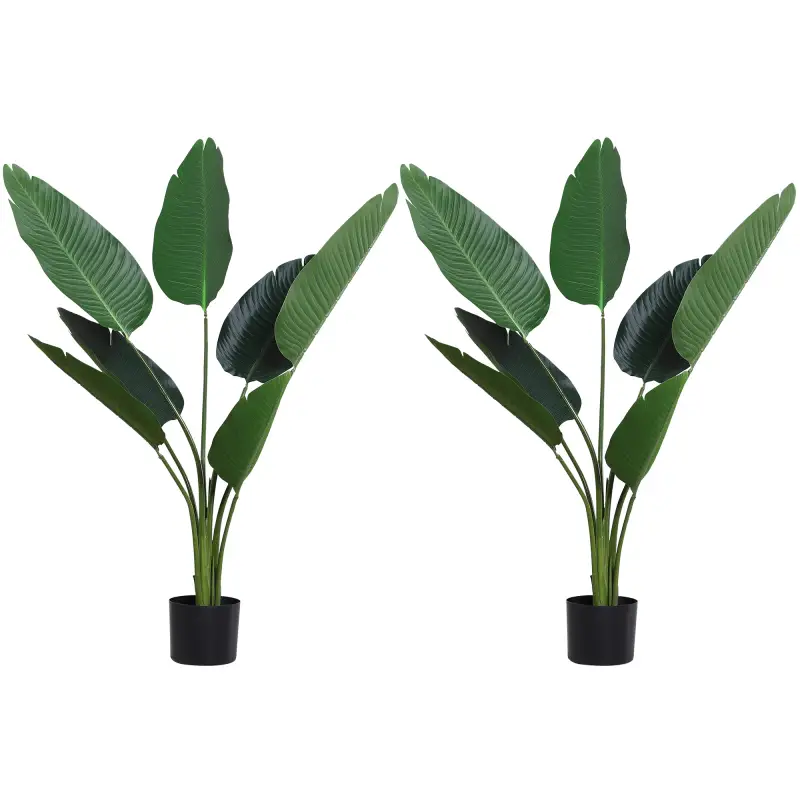 2 Palmas Artificiales 120 cm Plantas Artificiales Árboles Artificiales con 7 Hojas y Maceta para Decoración Hogar Verde