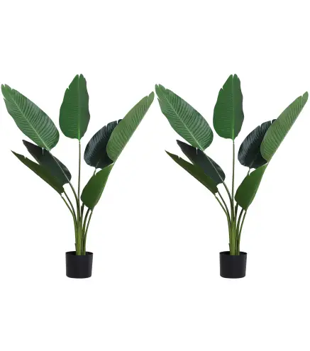 2 Palmas Artificiales 120 cm Plantas Artificiales Árboles Artificiales con 7 Hojas y Maceta para Decoración Hogar Verde