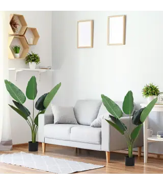 2 Palmas Artificiales 120 cm Plantas Artificiales Árboles Artificiales con 7 Hojas y Maceta para Decoración Hogar Verde