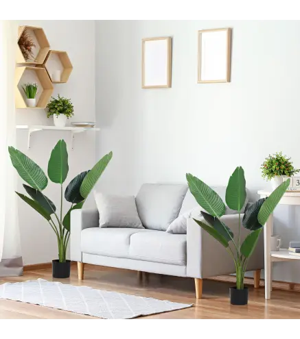 2 Palmas Artificiales 120 cm Plantas Artificiales Árboles Artificiales con 7 Hojas y Maceta para Decoración Hogar Verde