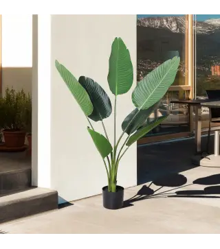 2 Palmas Artificiales 120 cm Plantas Artificiales Árboles Artificiales con 7 Hojas y Maceta para Decoración Hogar Verde