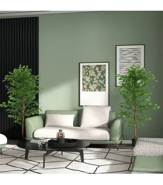 Pack de 2 Plantas Artificiales con Troncos Naturales 180 cm Ficus Sintética con 1260 Hojas Decoración para Hogar Verde