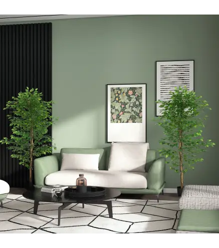 Pack de 2 Plantas Artificiales con Troncos Naturales 180 cm Ficus Sintética con 1260 Hojas Decoración para Hogar Verde