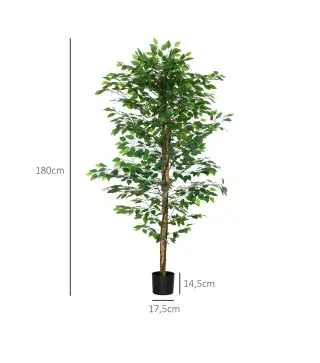 Pack de 2 Plantas Artificiales con Troncos Naturales 180 cm Ficus Sintética con 1260 Hojas Decoración para Hogar Verde