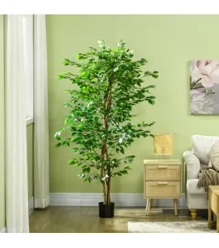 Pack de 2 Plantas Artificiales con Troncos Naturales 180 cm Ficus Sintética con 1260 Hojas Decoración para Hogar Verde