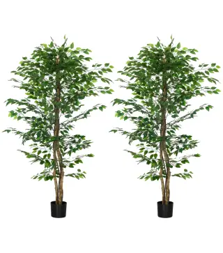Pack de 2 Plantas Artificiales con Troncos Naturales 180 cm Ficus Sintética con 1260 Hojas Decoración para Hogar Verde