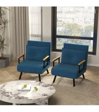 Pack de 2 Sofás Cama de 1 con Respaldo Ajustable de 5 Niveles y Almohadas Acolchadas 63x73x81 cm Azul