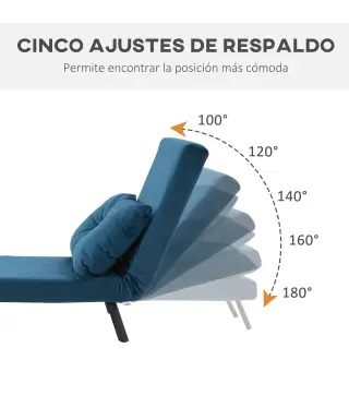 Pack de 2 Sofás Cama de 1 con Respaldo Ajustable de 5 Niveles y Almohadas Acolchadas 63x73x81 cm Azul