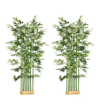 Pack de 2 Bambú Artificial con Maceta de Madera Plantas Artificiales de Decoración para Interior 35x10x180 cm Verde
