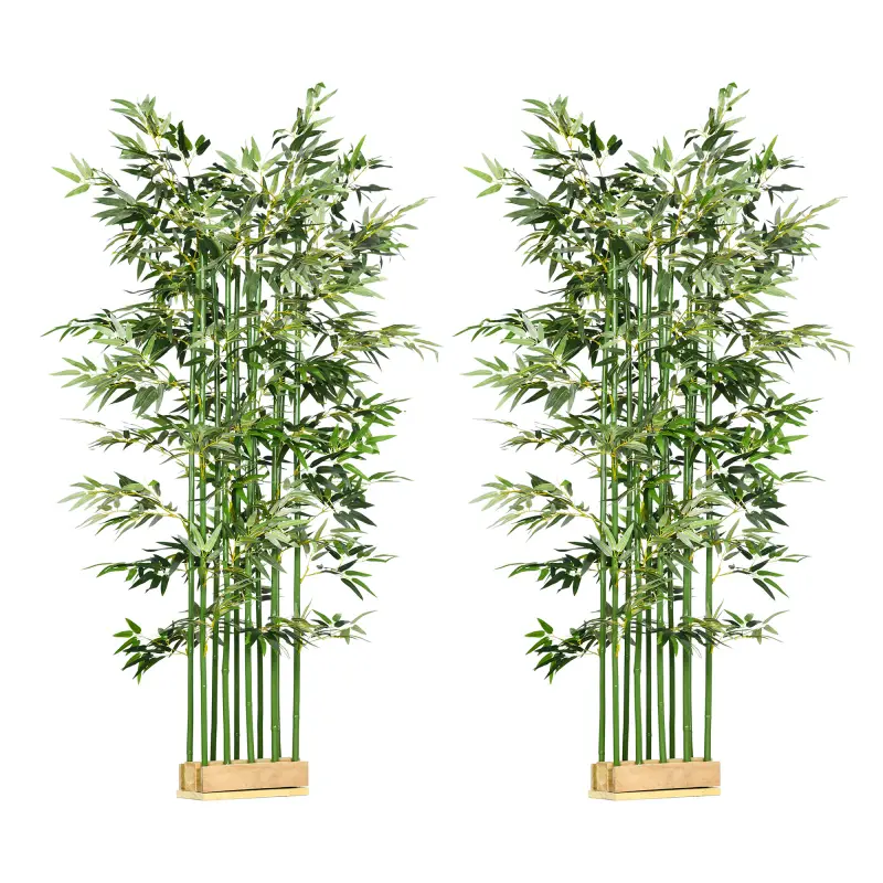 Pack de 2 Bambú Artificial con Maceta de Madera Plantas Artificiales de Decoración para Interior 35x10x180 cm Verde