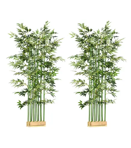 Pack de 2 Bambú Artificial con Maceta de Madera Plantas Artificiales de Decoración para Interior 35x10x180 cm Verde