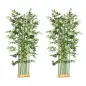 Pack de 2 Bambú Artificial con Maceta de Madera Plantas Artificiales de Decoración para Interior 35x10x180 cm Verde
