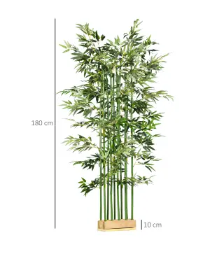 Pack de 2 Bambú Artificial con Maceta de Madera Plantas Artificiales de Decoración para Interior 35x10x180 cm Verde