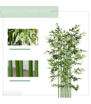 Pack de 2 Bambú Artificial con Maceta de Madera Plantas Artificiales de Decoración para Interior 35x10x180 cm Verde