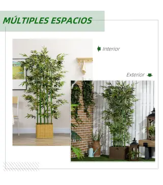 Pack de 2 Bambú Artificial con Maceta de Madera Plantas Artificiales de Decoración para Interior 35x10x180 cm Verde