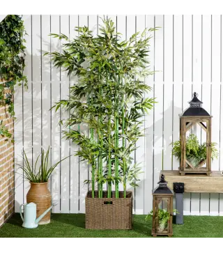Pack de 2 Bambú Artificial con Maceta de Madera Plantas Artificiales de Decoración para Interior 35x10x180 cm Verde