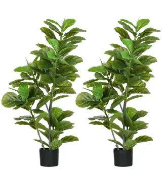 Pack de 2 Ficus Artificiales 110 cm Plantas Artificiales con 90 Hojas Musgo y Maceta para Interior Verde
