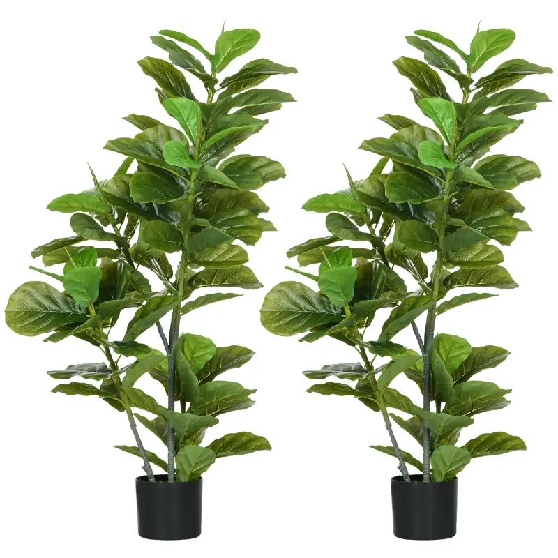 Pack de 2 Ficus Artificiales 110 cm Plantas Artificiales con 90 Hojas Musgo y Maceta para Interior Verde