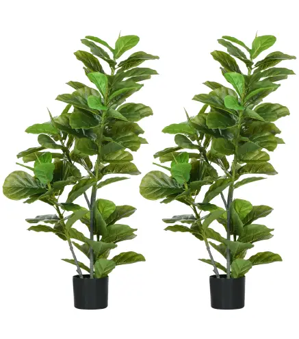 Pack de 2 Ficus Artificiales 110 cm Plantas Artificiales con 90 Hojas Musgo y Maceta para Interior Verde