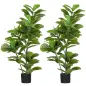 Pack de 2 Ficus Artificiales 110 cm Plantas Artificiales con 90 Hojas Musgo y Maceta para Interior Verde