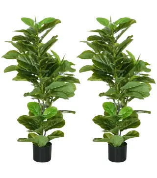 Pack de 2 Ficus Artificiales 110 cm Plantas Artificiales con 90 Hojas Musgo y Maceta para Interior Verde