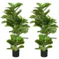 Pack de 2 Ficus Artificiales 110 cm Plantas Artificiales con 90 Hojas Musgo y Maceta para Interior Verde