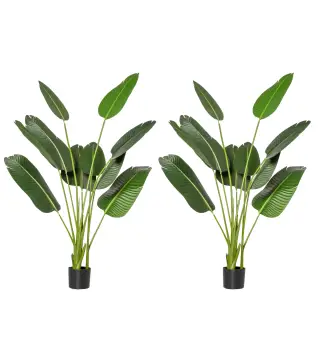 2 Plantas Artificiales de 160 cm Bananera con Maceta y 10 Hojas Realistas para Decoración en Interior Verde