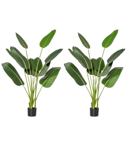 2 Plantas Artificiales de 160 cm Bananera con Maceta y 10 Hojas Realistas para Decoración en Interior Verde