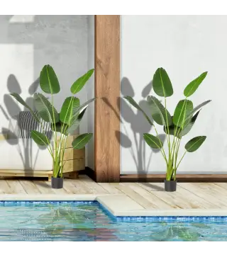 2 Plantas Artificiales de 160 cm Bananera con Maceta y 10 Hojas Realistas para Decoración en Interior Verde