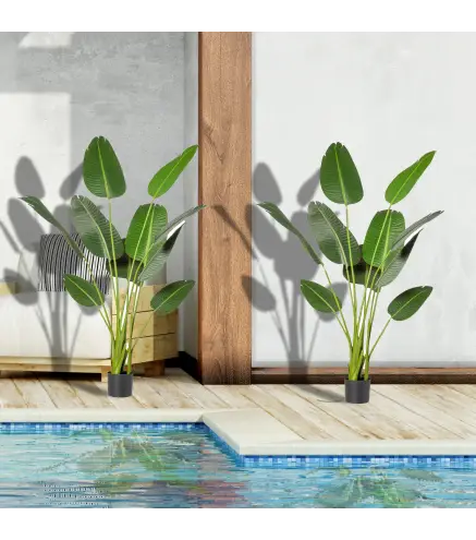 2 Plantas Artificiales de 160 cm Bananera con Maceta y 10 Hojas Realistas para Decoración en Interior Verde