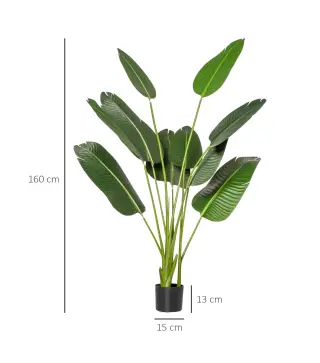 2 Plantas Artificiales de 160 cm Bananera con Maceta y 10 Hojas Realistas para Decoración en Interior Verde