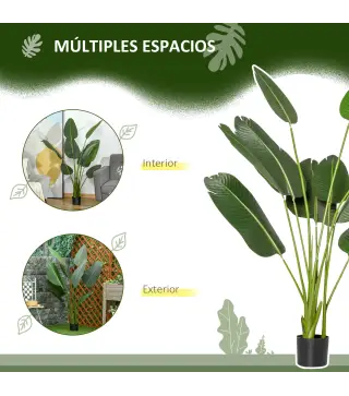 2 Plantas Artificiales de 160 cm Bananera con Maceta y 10 Hojas Realistas para Decoración en Interior Verde