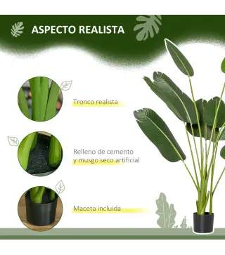 2 Plantas Artificiales de 160 cm Bananera con Maceta y 10 Hojas Realistas para Decoración en Interior Verde