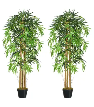 Pack de 2 Bambú Artificiales 150 cm con 1095 Hojas Maceta Decoración para Interior Hogar Verde