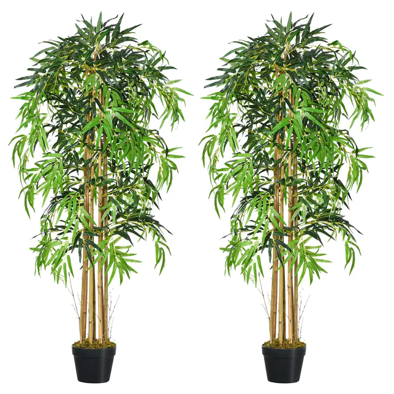 Pack de 2 Bambú Artificiales 150 cm con 1095 Hojas Maceta Decoración para Interior Hogar Verde