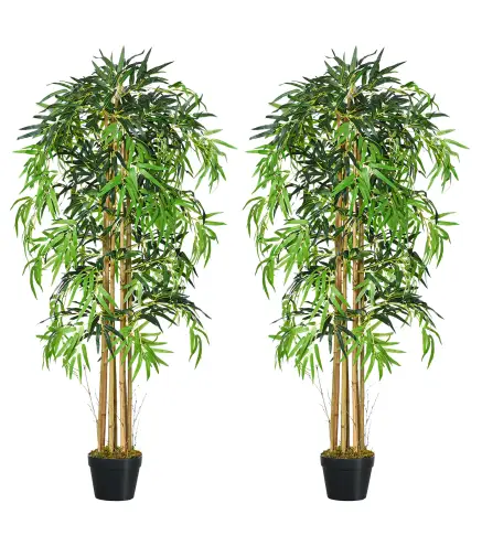 Pack de 2 Bambú Artificiales 150 cm con 1095 Hojas Maceta Decoración para Interior Hogar Verde