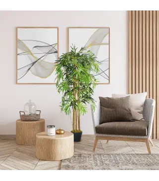 Pack de 2 Bambú Artificiales 150 cm con 1095 Hojas Maceta Decoración para Interior Hogar Verde