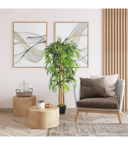 Pack de 2 Bambú Artificiales 150 cm con 1095 Hojas Maceta Decoración para Interior Hogar Verde