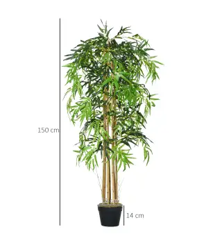 Pack de 2 Bambú Artificiales 150 cm con 1095 Hojas Maceta Decoración para Interior Hogar Verde