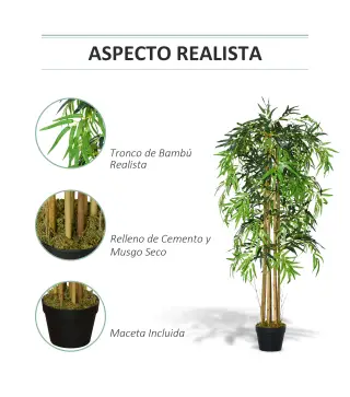 Pack de 2 Bambú Artificiales 150 cm con 1095 Hojas Maceta Decoración para Interior Hogar Verde