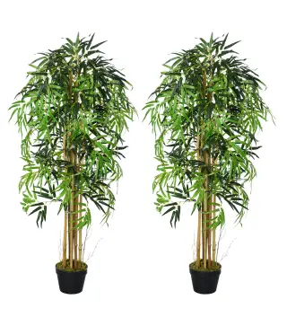 Pack de 2 Bambú Artificiales 150 cm con 1095 Hojas Maceta Decoración para Interior Hogar Verde
