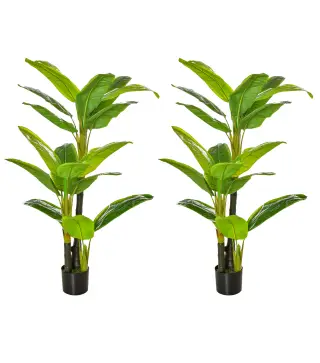 Pack de 2 Plataneras Plantas Artificiales 150 cm con Maceta y 18 Hojas para Decoración de Hogar Salón Verde