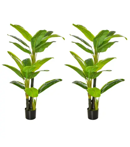 Pack de 2 Plataneras Plantas Artificiales 150 cm con Maceta y 18 Hojas para Decoración de Hogar Salón Verde