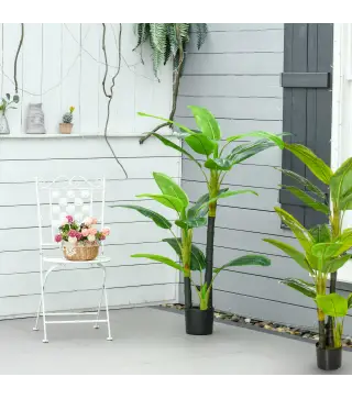 Pack de 2 Plataneras Plantas Artificiales 150 cm con Maceta y 18 Hojas para Decoración de Hogar Salón Verde