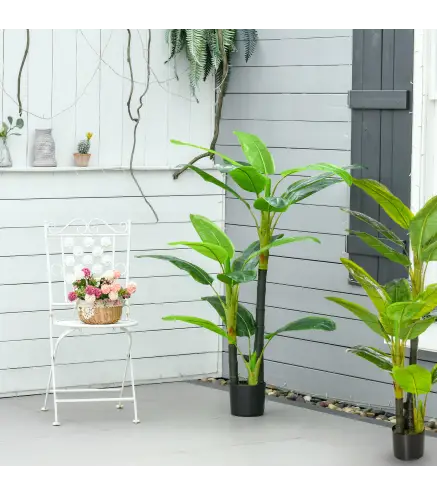 Pack de 2 Plataneras Plantas Artificiales 150 cm con Maceta y 18 Hojas para Decoración de Hogar Salón Verde
