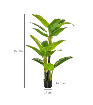 Pack de 2 Plataneras Plantas Artificiales 150 cm con Maceta y 18 Hojas para Decoración de Hogar Salón Verde