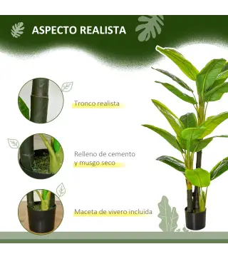 Pack de 2 Plataneras Plantas Artificiales 150 cm con Maceta y 18 Hojas para Decoración de Hogar Salón Verde