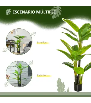 Pack de 2 Plataneras Plantas Artificiales 150 cm con Maceta y 18 Hojas para Decoración de Hogar Salón Verde