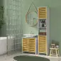 Mueble Bajo Lavabo y Columna Auxiliar de Baño con Estantes Ajustables y Puertas de Bambú Base Elevada Blanco y Natural Mueble Bajo Lavabo y Columna Auxiliar de Baño con Estantes Ajustables y Puertas de Bambú Base Elevada Blanco y Natural
